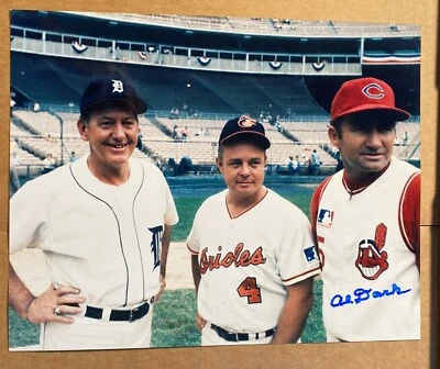 Al Dark Signed Autographed 8x10 Photo Cleveland Indians Mayo Smith & Earl Weaver - Image 1 of 2
