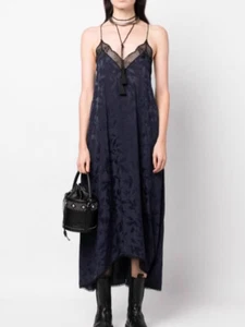 Zadig&Voltaire Women's Lace Dark Jacquard Irregular Mulberry Silk Slip Dress - Picture 1 of 17