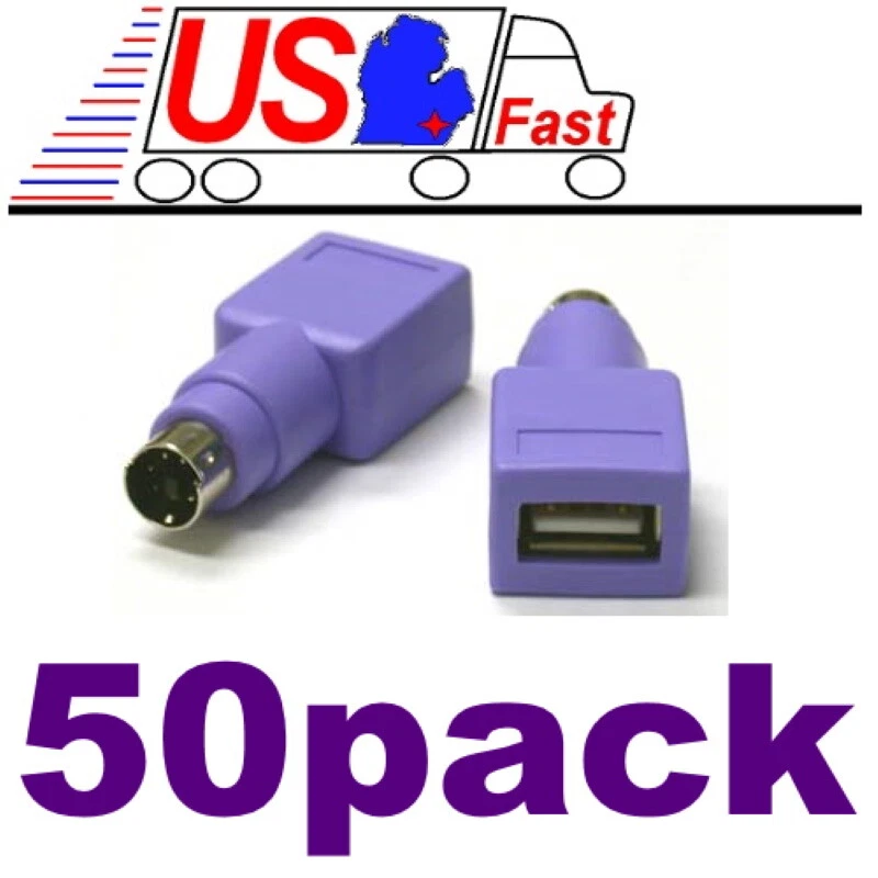 Lot50x/pk USB A Female Jack~PS2 6pin Mini DIN Male Plug Keyboard Adapter{PURPLE - Image 1 of 1