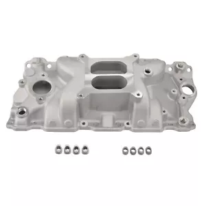 Colector de admisión de doble plano de aluminio satinado para SBC Chevy V8 305 327 350 400 57-86 - Imagen 1 de 10