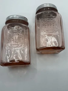 Hazel Atlas Transparent Pink Salt & Pepper Shakers - Picture 1 of 5