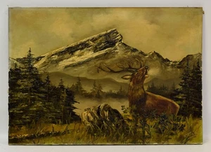 Um. 1920-1950, pintura antigua, ciervo en la época del nacimiento, óleo firmado 70,5 x 50,5 cm - Imagen 1 de 9