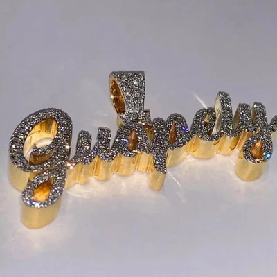 2.50Ct Round Cut Simulated Diamond Customize Name Pendant 14K Yellow Gold Plated - Image 1 of 4