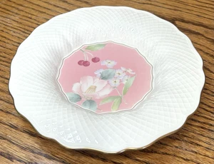 BOTANICA PINK Candy Dish / Small Plate 7.25" Cherries Floral Cherry Ivory JAPAN - Picture 1 of 4