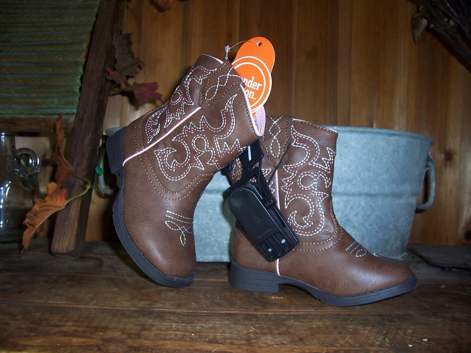 BOTAS VAQUERAS SIN CORDONES PARA NIÑAS PEQUEÑAS WONDER NATION ZAPATOS TALLA 7 MARRÓN ROSA NUEVAS Foto 1 de 1