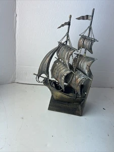 Vintage Metall Schiff Boot Schoner Clipper Segel Buchstützen - Bild 1 von 12