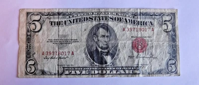 1953 $5 FRN - Misaligned 3rd Printing Overprint Error - FR 1532 - Image 1 of 2