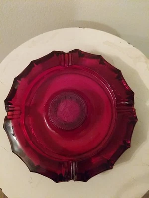 Fostoria Coin Glass Ruby Red Large 7 3/4" Ashtray  - Image 1 of 4