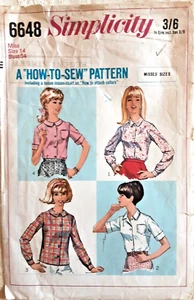 Vintage Schnittmuster Simplicity 6648 Misses' Blusen 14 B34 komplett 1966 - Bild 1 von 3
