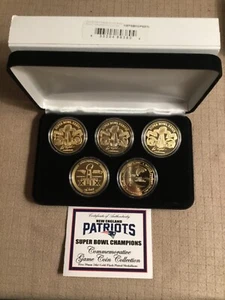 New England Patriots 5x Super Bowl Champions Gold 5 Coin Set Highland Mint - Picture 1 of 6