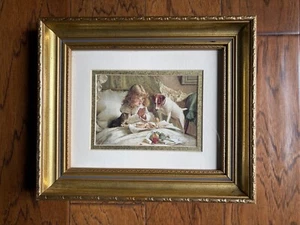 Vintage Framed Print Suspense Charles Burton Barber Girl Praying Dog Kitten - Picture 1 of 6