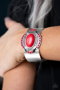 PAPARAZZI ACCESSORIES Canyon Crafted - Red Crackle Stone Cuff Bracelet NWT - Picture 1 of 2
