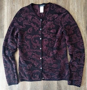 JONES NEW YORK Womens Cardigan Sweater Black Brown Metallic Medium - Picture 1 of 5