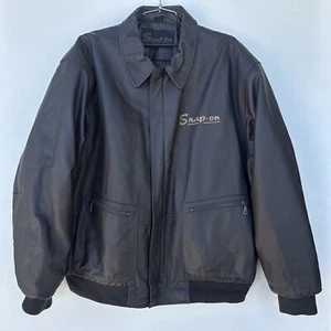 Snap-On Tools Brown Leather Bomber Jacket Coat Quilted Lining MENS Size XL VGUC - Picture 1 of 20