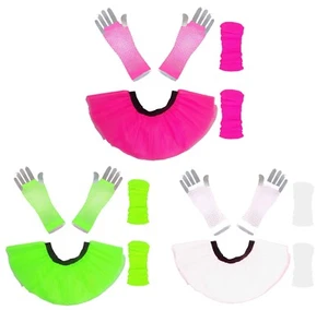 I Love 80's Costume Set - Neon Pink Tutu Skirt, Legwarmers, Gloves - Plus Size - Picture 1 of 1