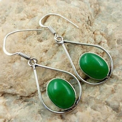 1 par de pendientes de regalo de cumpleaños con piedras preciosas de ónix verde enchapados en plata de ley 925 Foto 1 de 2
