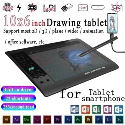 10*6in Digital Tablet Large Screen Pressure Sensing Drawing Tablet Quick Reading - Image 1 of 4