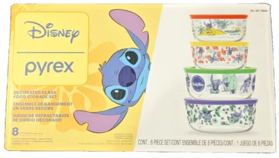 DISNEY STITCH Pyrex BRAND NEW SEALED 8-Piece Decorated Glass Food Storage Set - Image 1 of 4