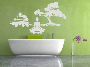 Tatuaje de pared Buda India pegatina de pared yoga horizonte silueta meditación OM - Imagen 1 de 1