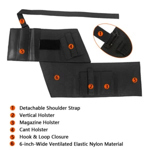 Tactical Concealed Carry Belly Band/Shoulder Gun Holster Pouch Adjustable Straps - Picture 1 of 5