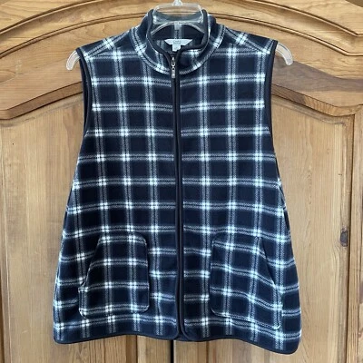 Croft & Barrow Mujer Chaleco a Cuadros Blanco y Negro Cremallera Frontal Vellón XL Foto 1 de 4