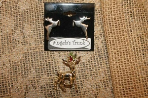 Reindeer Earrings & Reindeer Pin - Picture 1 of 2
