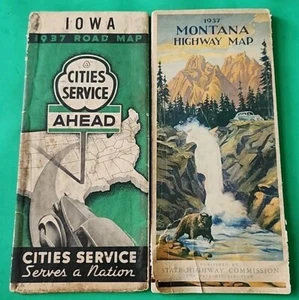 Vtg 1937 Original Advertising Road Map Cities Service 1937 Montana Highway Map - Picture 1 of 12