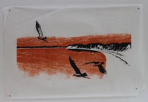 WALTER GLINKA. COLOR GRABADO EN MADERA EN NARANJA Y NEGRO DE COSTA - Imagen 1 de 3