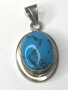 1970's Southwest Turquoise Silver Pendant Marked Mexico 925- 16g - Picture 1 of 8