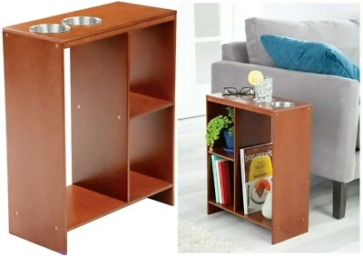 Slim Table Shelf Storage Magazine Cup Holder Wooden Narrow Side Sofa End Table - Image 1 of 4