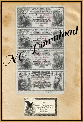 COPY 1865 Proof $50-$100 The Hanover Natl Bank City of New York NY Charter #1352 - Image 1 of 2