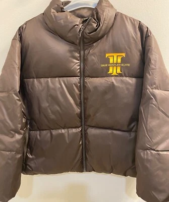 True Hustler 4 Lyfe: Cropped Zipper Puffer Jacket- Cocoa Mocha Brown - Image 1 of 2