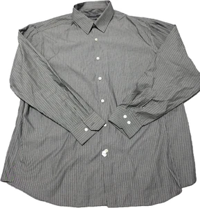 Perry Ellis Dress Shirt Mens Stripe Black 17.5 34 Button Up Long Sleeve Business - Picture 1 of 7