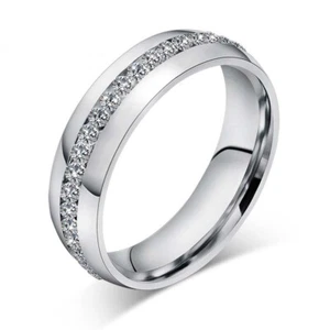Stainless Steel CZ Ring Womens Mens Jewelry Fashion Rings Wedding Party Bridal - Foto 1 di 11