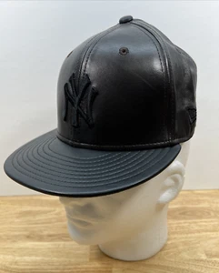 VTG New York Yankees Brown Leather Fitted Baseball Hat New Era 59Fifty Sz 7 1/8 - Picture 1 of 10