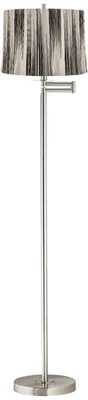 Lámpara de pie Druckman 60 1/2"H níquel con pantalla de rayas negras brazo oscilante Foto 1 de 4