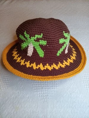 Sombrero cubo de ganchillo Free People Palm Springs marrón coco hecho a mano tropical Vaca Foto 1 de 4