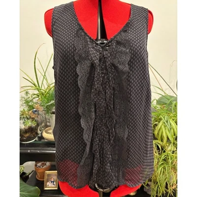 Noa Noa Mujer Negro Punteado Volantes Cuello en V Sin Mangas Gasa Viscosa Talla Grande Foto 1 de 4