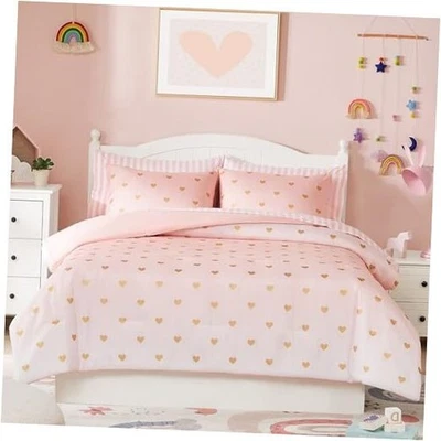 Комплект постельного белья с простынями для близнецов (66 «X 86») - 5 штук розовое/золотое сердце - Изображение 1 из 4