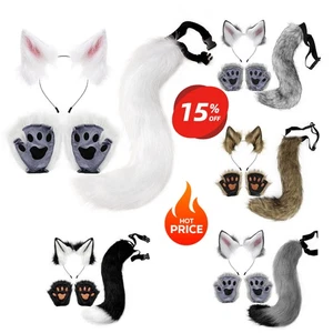 Plush Ears and Tail Set Faux Plush Wolf Ears Hair Clip Glove Cosplay Costume UK - Picture 1 of 32