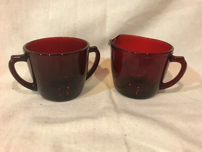 Vintage Anchor Hocking Royal Ruby Red Glass Sugar and Creamer - Image 1 of 3