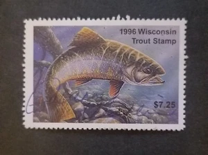 1996 WISCONSIN Trout Fishing Stamp Used T9819 - Picture 1 of 2