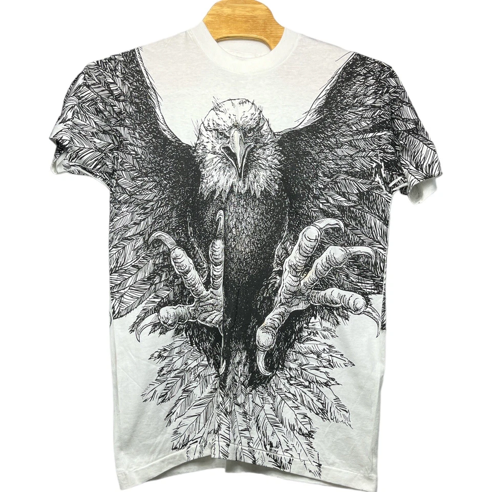 Vintage 90s All Over Print Bald Eagle Single Stitch T-shirt Made n the USA SZ XL - Image 1 of 4