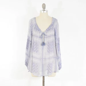 Blusa Chan Luu XS Azul Pastel Transparente Gasa Paisley Bandana Estampado Campesino Top - Imagen 1 de 7