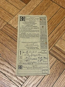 1925 Atchison Topeka Santa Fe Railroad Ticket Stub - Ludlow, CA Kansas City, MO - Picture 1 of 7