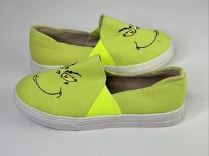 Grinch Slip On Shoes Novelty Sneakers Neon Green Women's Size 8.5-9 Unbranded - Picture 1 of 9