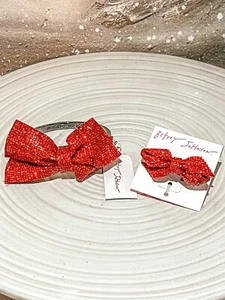 BETSEY JOHNSON Holiday Red Bow Stretch Ring Bling To The Max And Bracelet Set - Picture 1 of 6