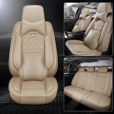 Universal PU Leather Car Seat Covers 5 Seat Full Set Front Rear Cushion Cover Foto 1 de 4