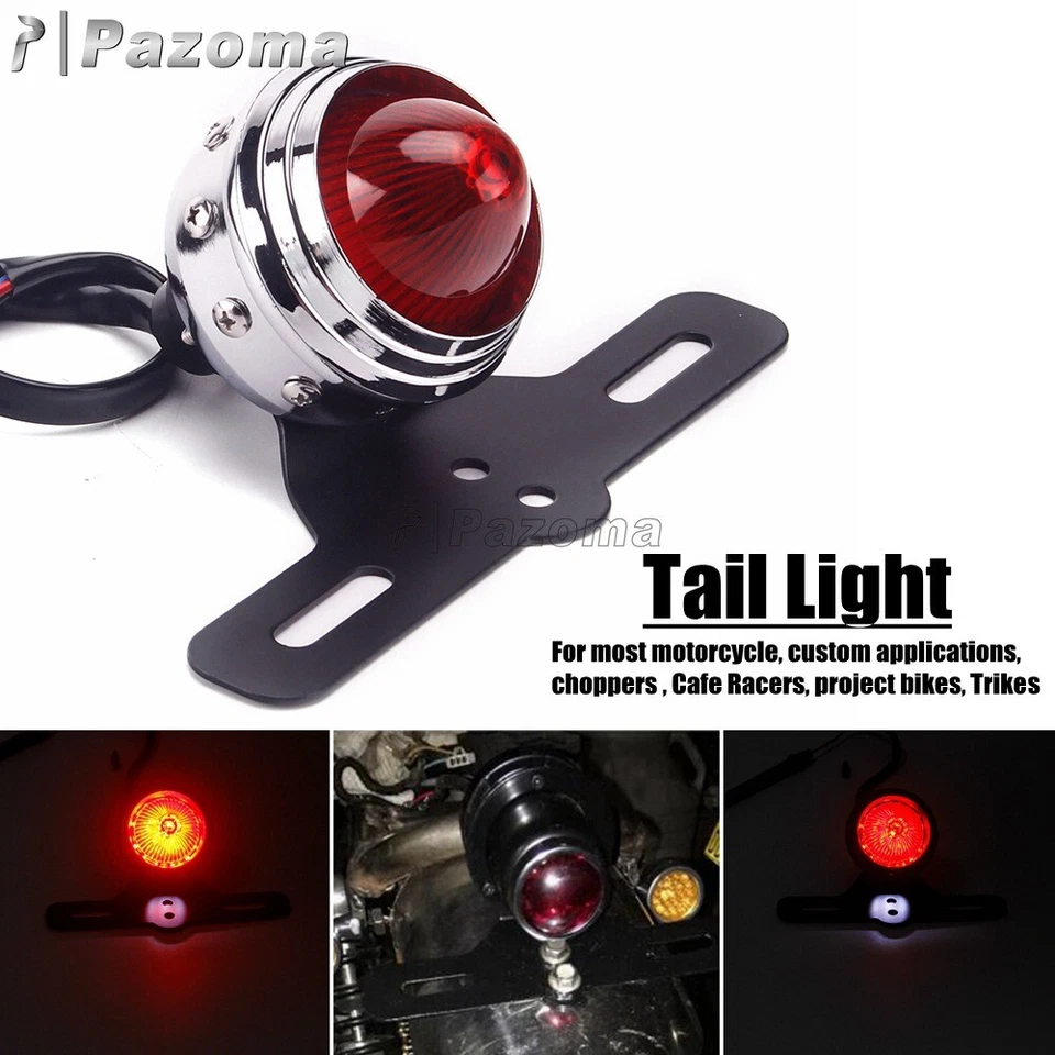 Lámpara de freno de parada de luz trasera LED redonda para motocicleta para chopper bobber café racer Foto 1 de 4
