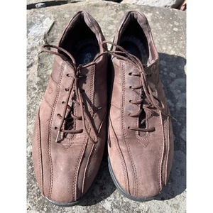 Ecco brown suede lace up oxfords 39/8.5 comfortable support flats logo - Picture 1 of 6